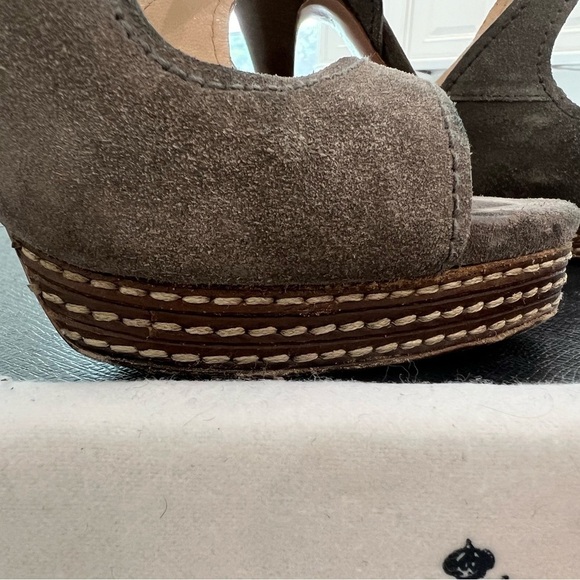PRADA CALCUTURA GREY SUEDE PLATFORM SLINGBACK SIZE EU 37.5 US 7.5 - Picture 7 of 13